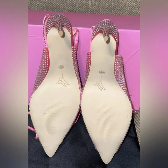 NIB CULT OF COQUETTE KIM PINK SATIN CRYSTAL OPEN TOE HEELS SHOES SIZE 10 - Picture 12 of 13
